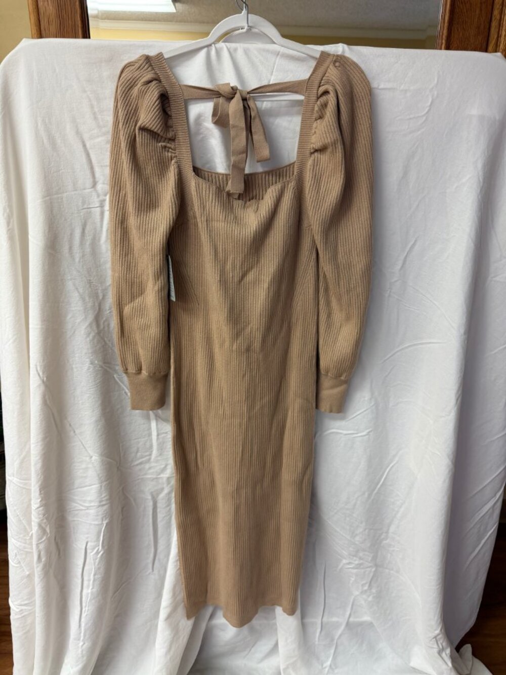 Charles Henry Square Neck Tie Back Puff Long Sleeve Sweater Dress NWT XL - Picture 7 of 9